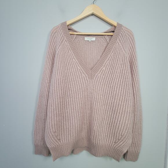 Selected Femme XL Mohair V Neck Ribbed Sweater Pullover Neutral Pastel Pink - Picture 1 of 13